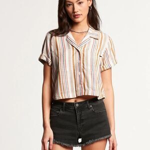 VOLCOM Can't Be Tamed Short Sleeve Shirt White/Striped Size XS